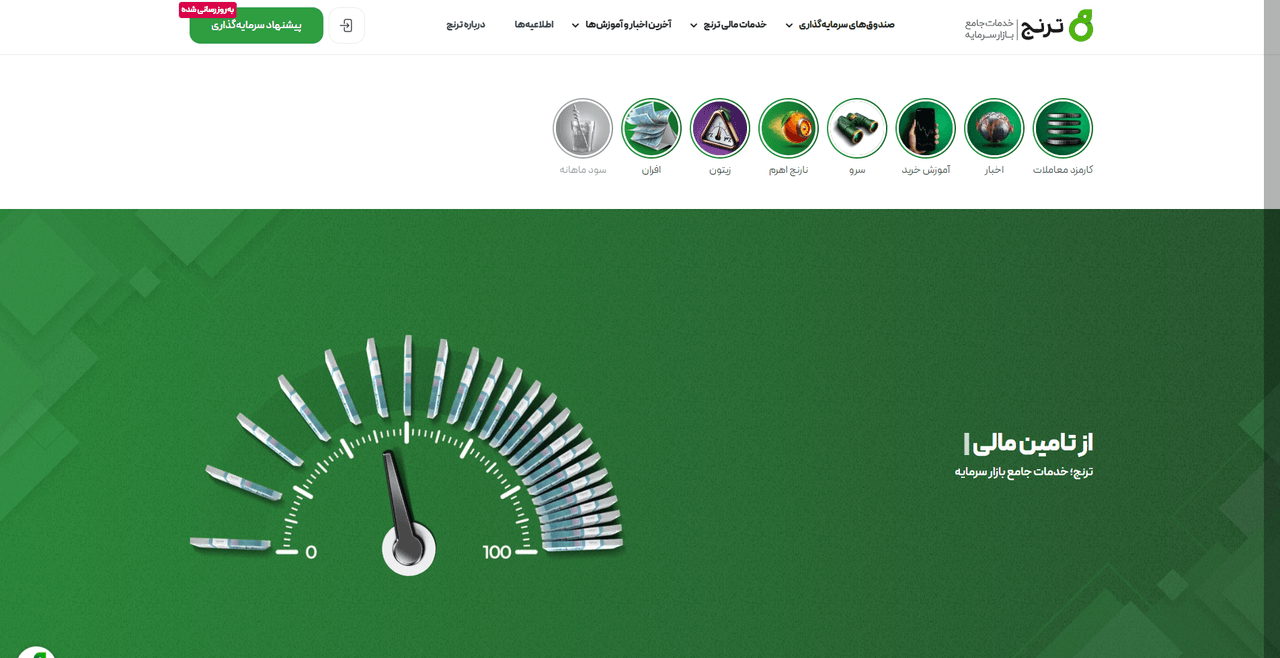 صفحه اصلی در وب‌سایت پیشین ترنج کپیتال